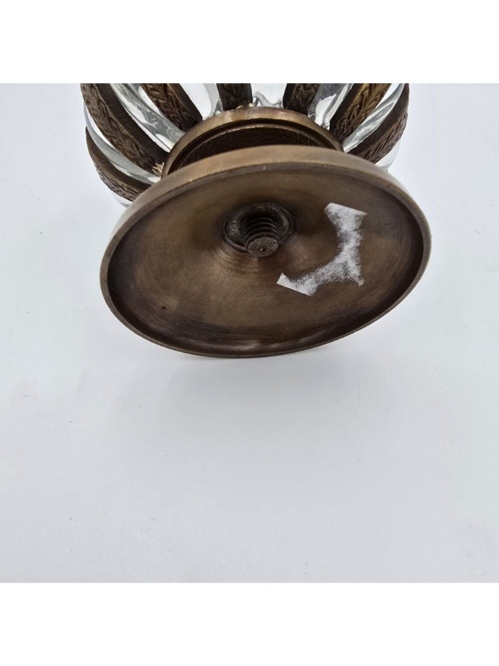 Asian Vintage Brass & Bubble Pedestal Vase With Ornamental Design Clear & Brown - Picture 5 of 8